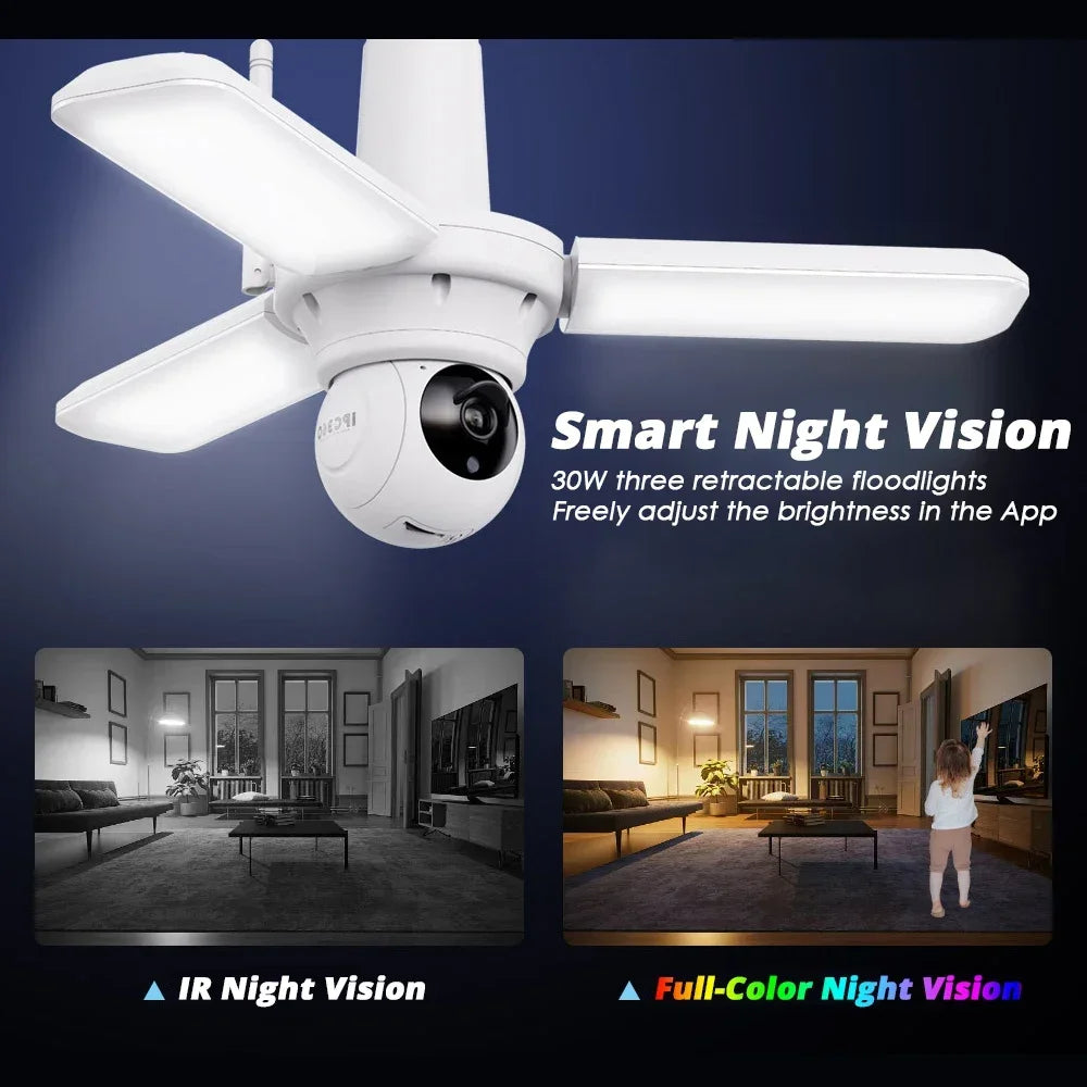 Smart 5MP WIFI Security Camera E27 Bulb Floodlight 2K HD Video Wireless Surveillance IP Cameras Wi-Fi PTZ Home CCTV Night Vision