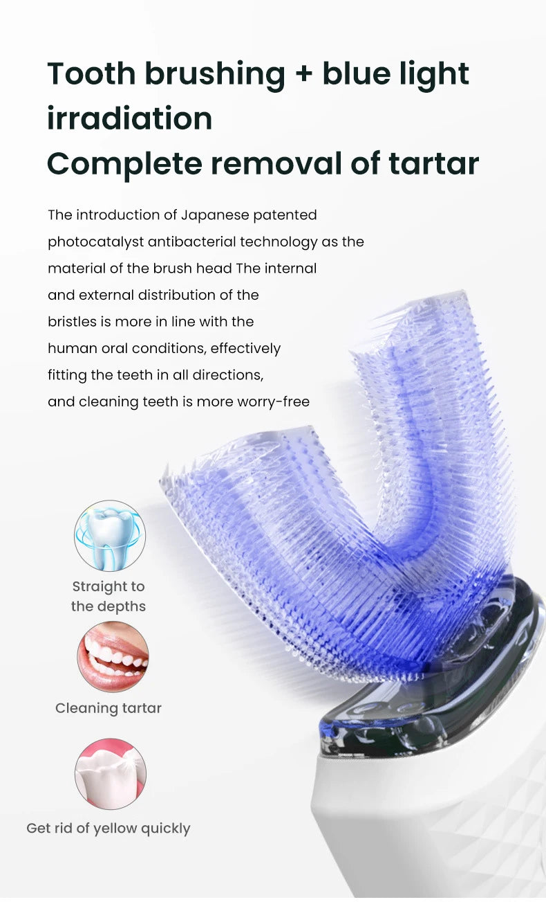 Ultrasonic Electric Toothbrush U-shaped Adult Automatic Toothbrush 360° Full Mouth Whitening Wireless Charging Waterproof Brush