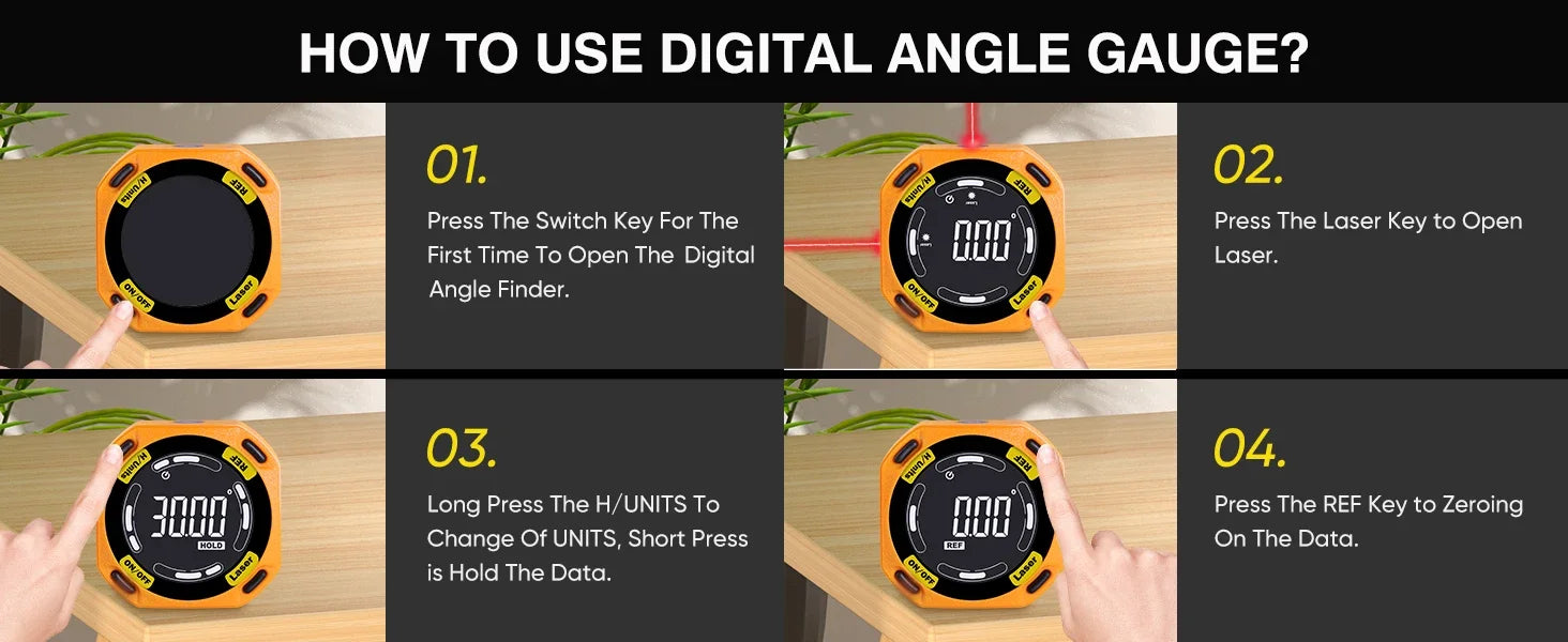 RZ Digital Inclinometer Laser Angle Finder  3-in-1 Line Protractor 4X90 Degree