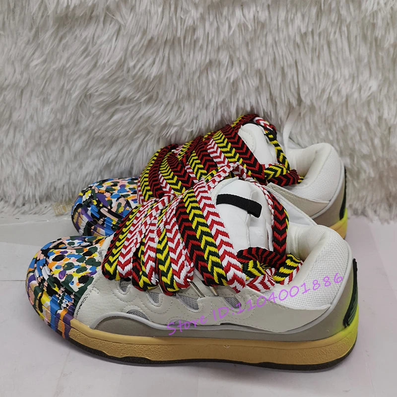 Thick Sole Mixed Colors Casual Sneakers for Men Women Fashion Round Toe Lace Up Skateboard Shoes Outdoor Breathable Couple Shoes