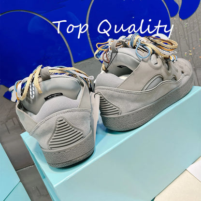 Men's Women's Casual Shoes sports shoes Thick tongue Colorful shoelace Matching  leather material Splicing color design