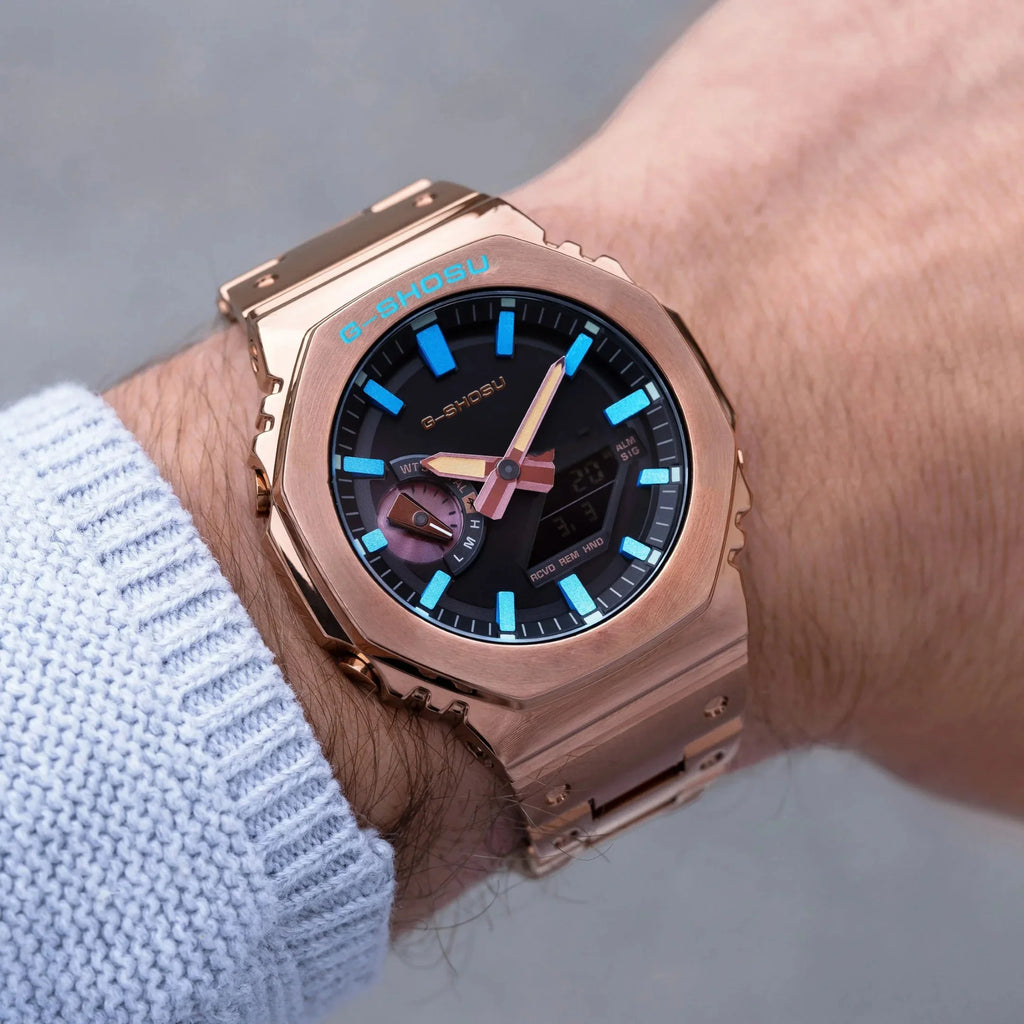 Unisex Digital Electronic Watch Full Function World Time Alloy LED Dual Display Steel Strap Large Dial GMB Series