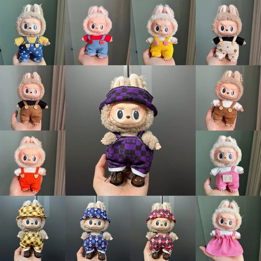 Cute Mini Plush Doll Clothes for 17cm Labubu Many Kinds of Overalls Clothes Accessories